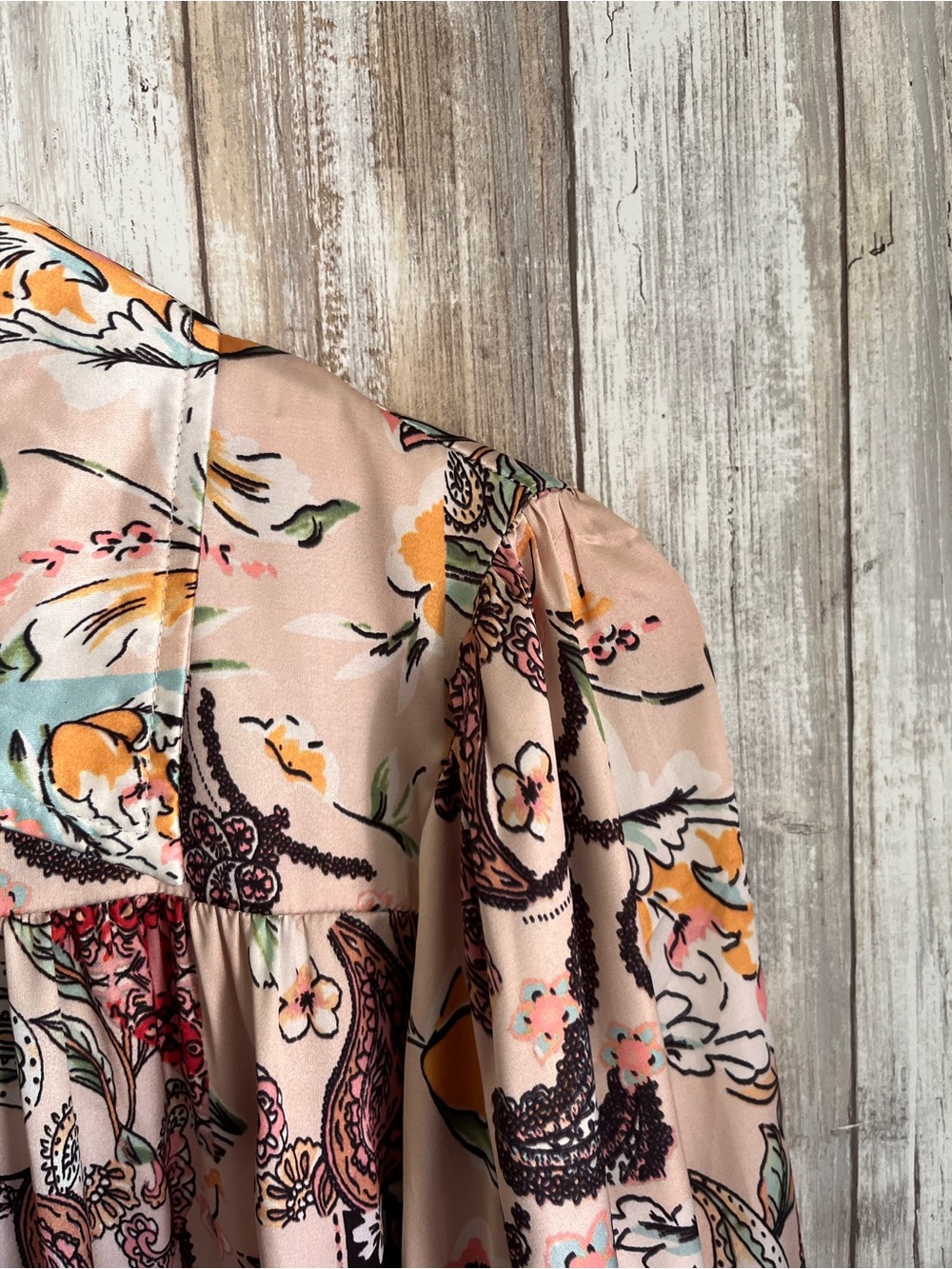 Fate Boho Paisley Floral Button Front Blouse Long Sleeve Top Medium - Picture 5 of 7